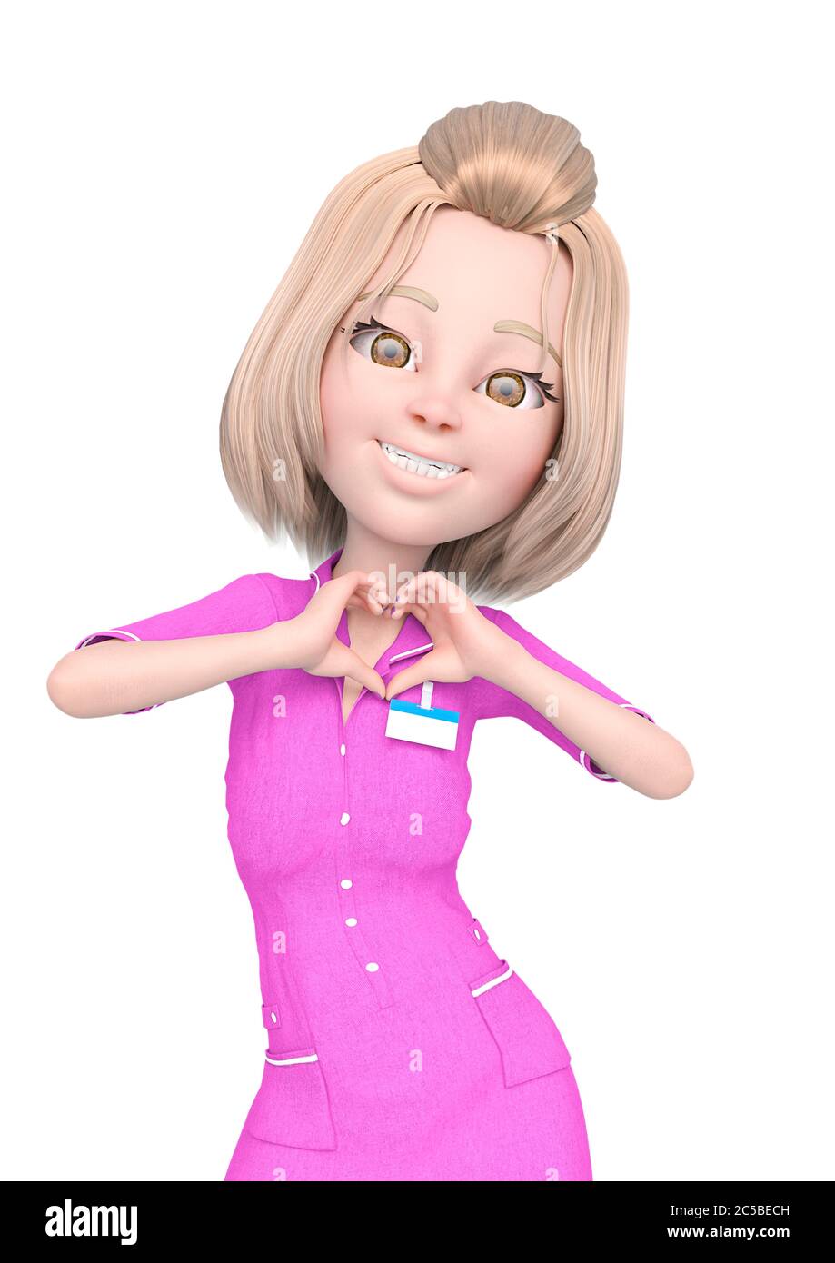 blond nurse cartoon is doing a hand pose in heart shape that means love, 3d  illustration Stock Photo - Alamy
