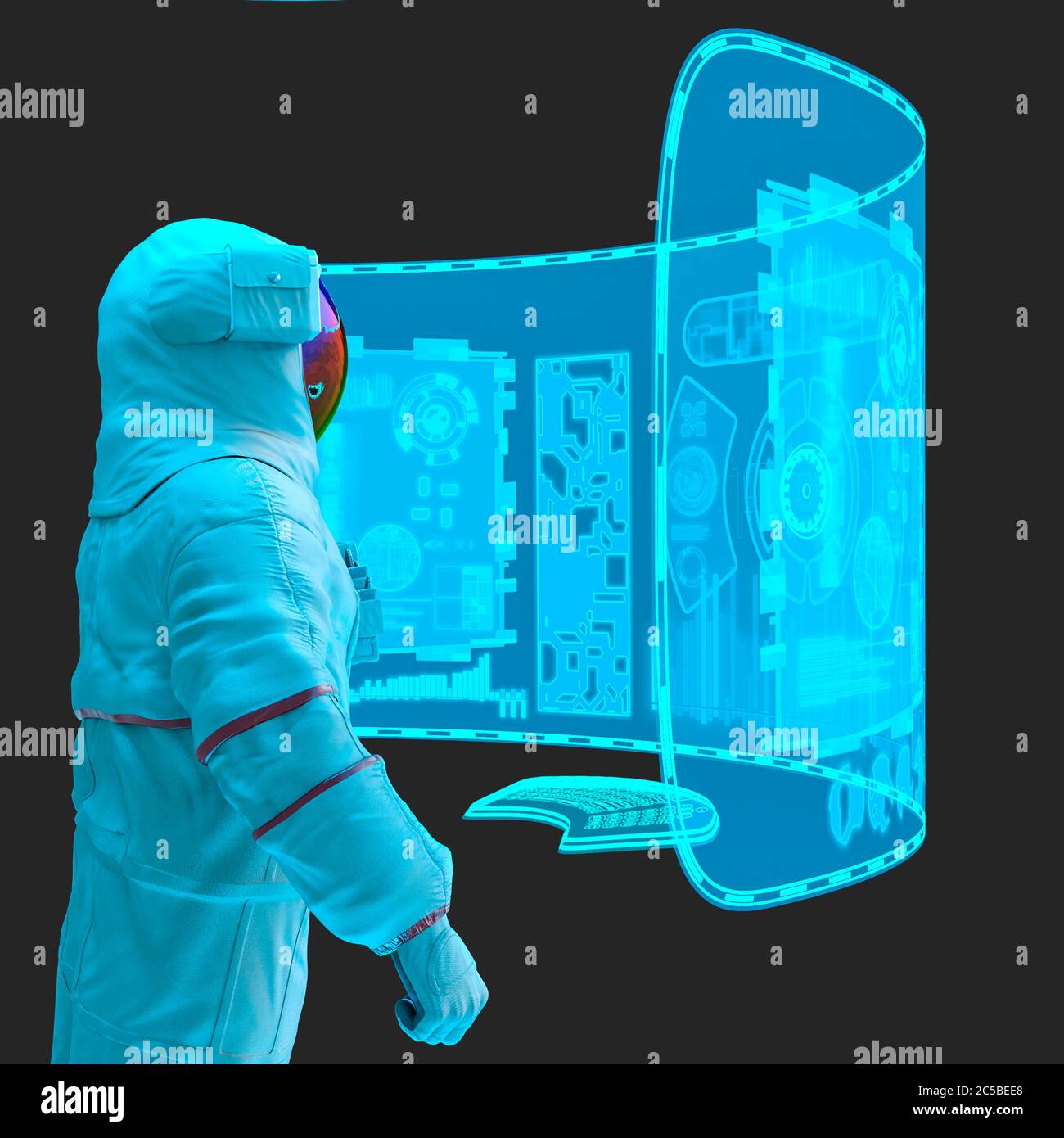 astronaut is floating in virtual reality scene close up, 3d ...