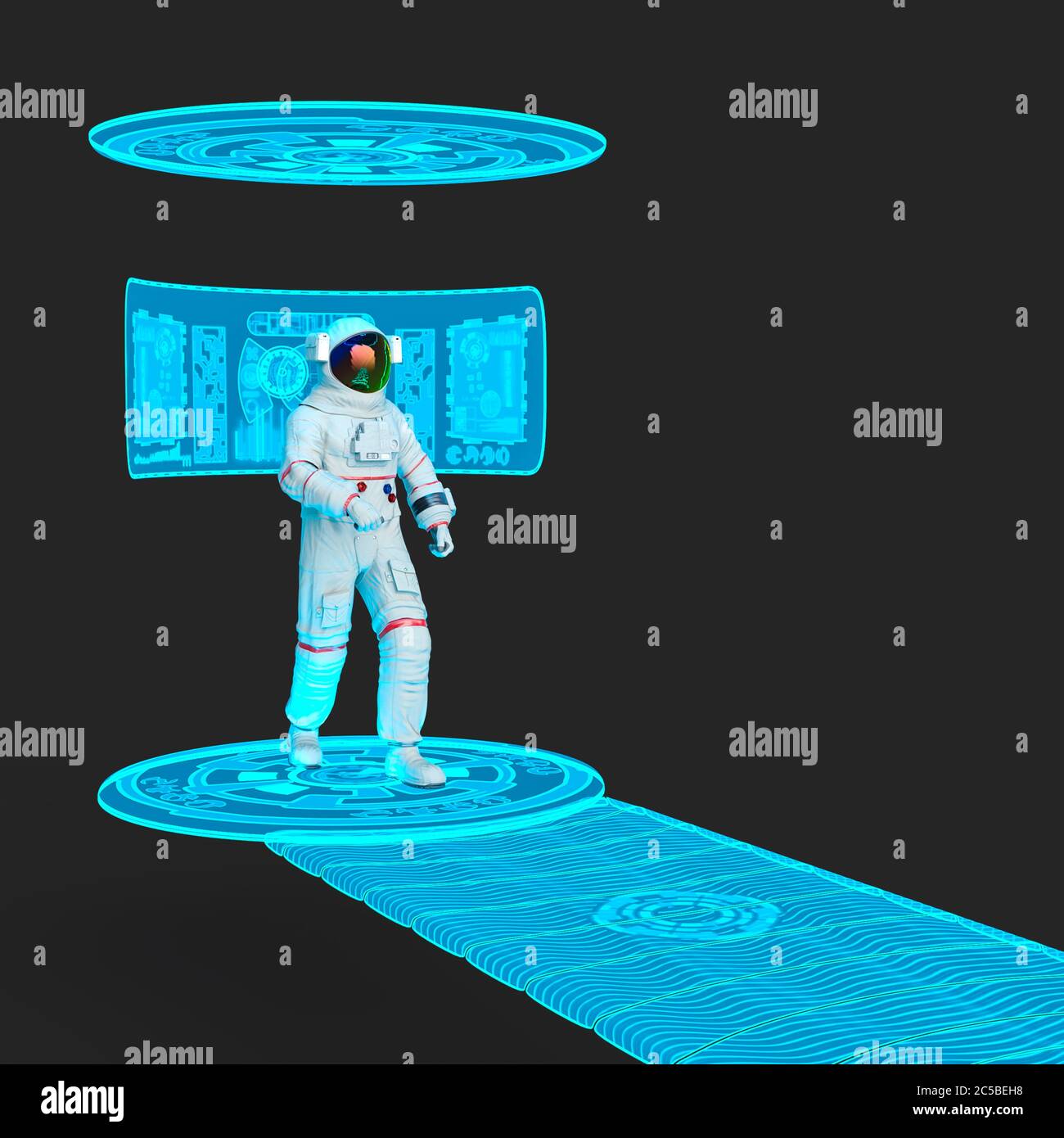 astronaut is walking in virtual reality scene, 3d illustration Stock ...
