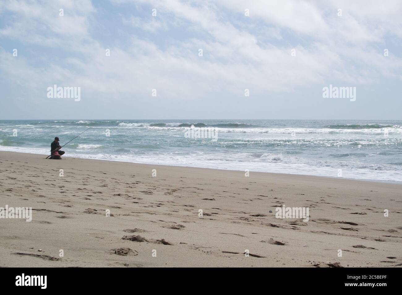 Sea fishing from San Gregorio State Beach, California. Stock Photo