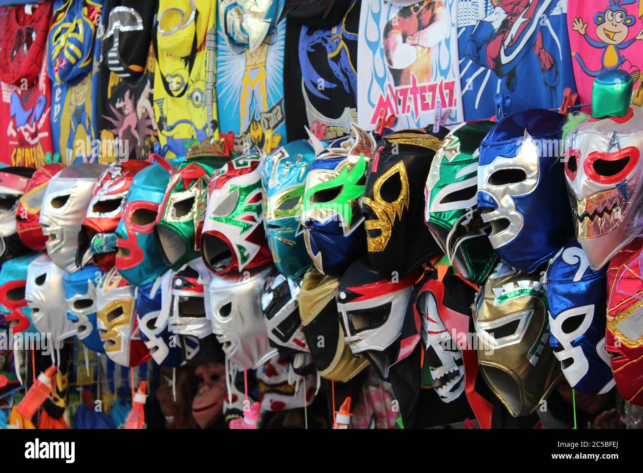Rosarito Baja California Norte Mexico July/30/2016 mask of mexican wrestlers in fair store.wrestling Stock Photo