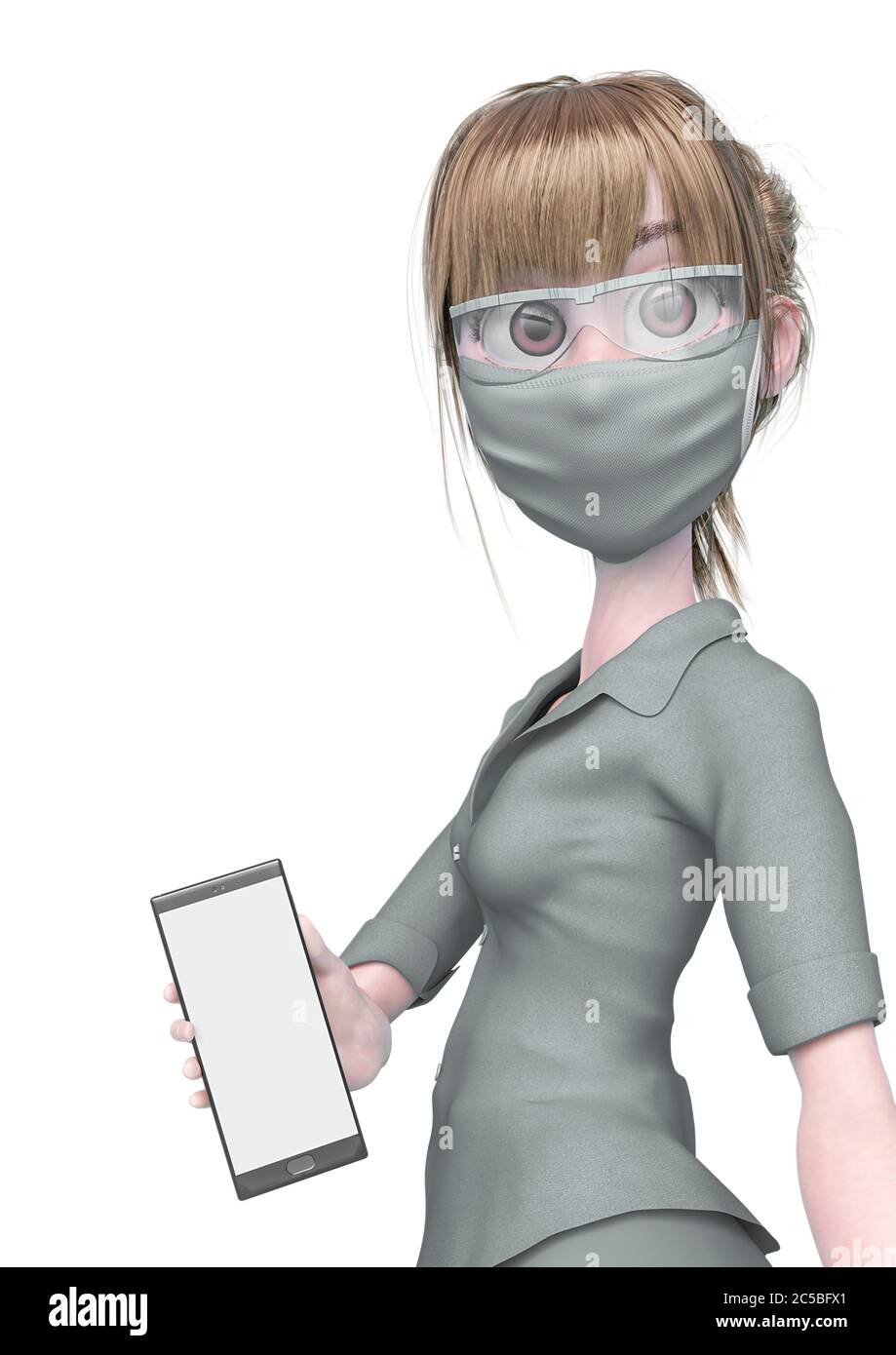 nurse cartoon is holding a cellphone in white background, 3d illustration Stock Photo