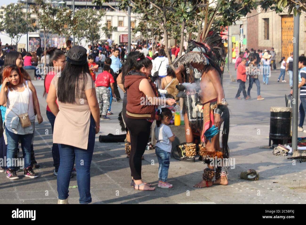 MEXICO CITY, MEXICO - February / 05 / 2017 Mexican shaman doing ritual in the street, against evil spirits Stock Photo