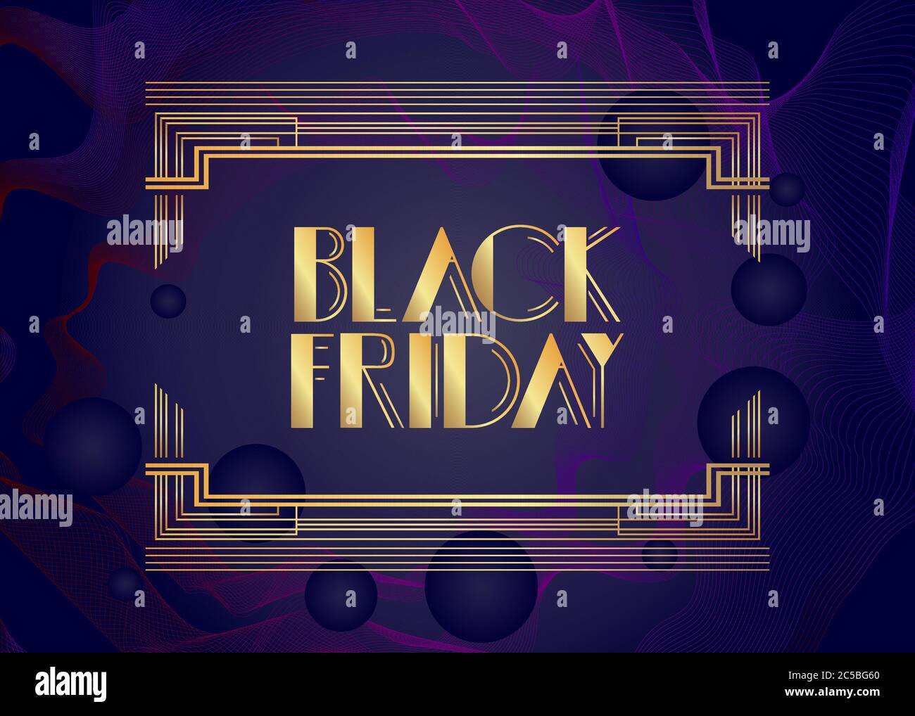 Art Deco Black Friday text. Decorative greeting card, sign with vintage letters. Stock Vector