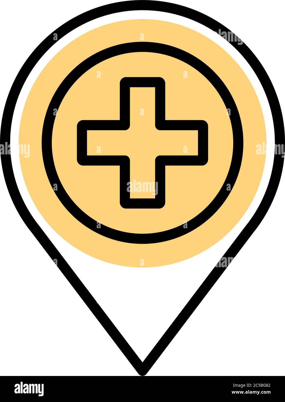 medical cross symbol in pin location line style vector illustration ...