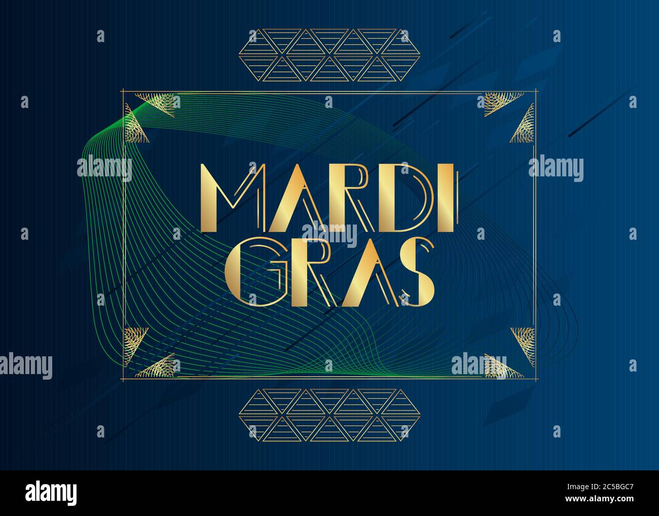 Art Deco Mardi Gras text. Decorative greeting card, sign with vintage letters. Stock Vector