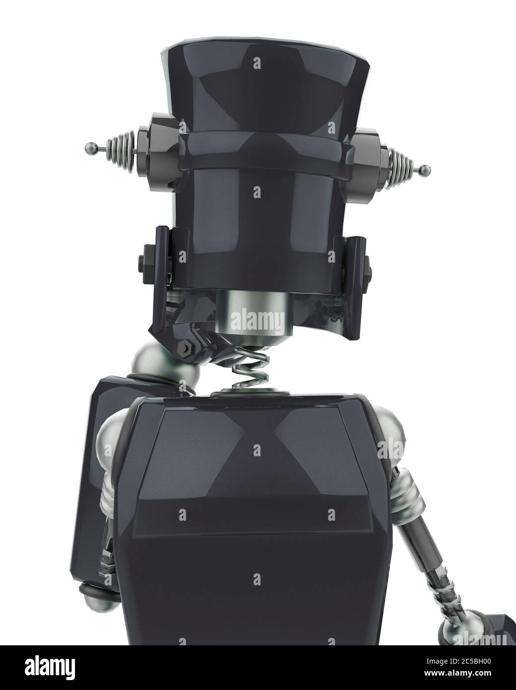 funny robot cartoon in a white background rear view, 3d illustration ...