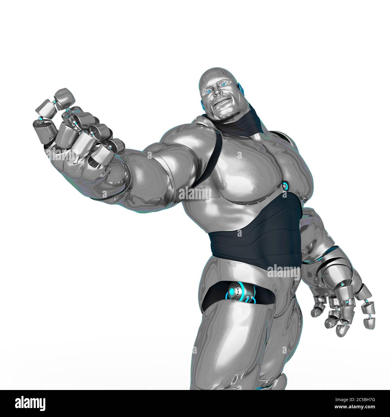 super muscle robot is happy, 3d illustration Stock Photo