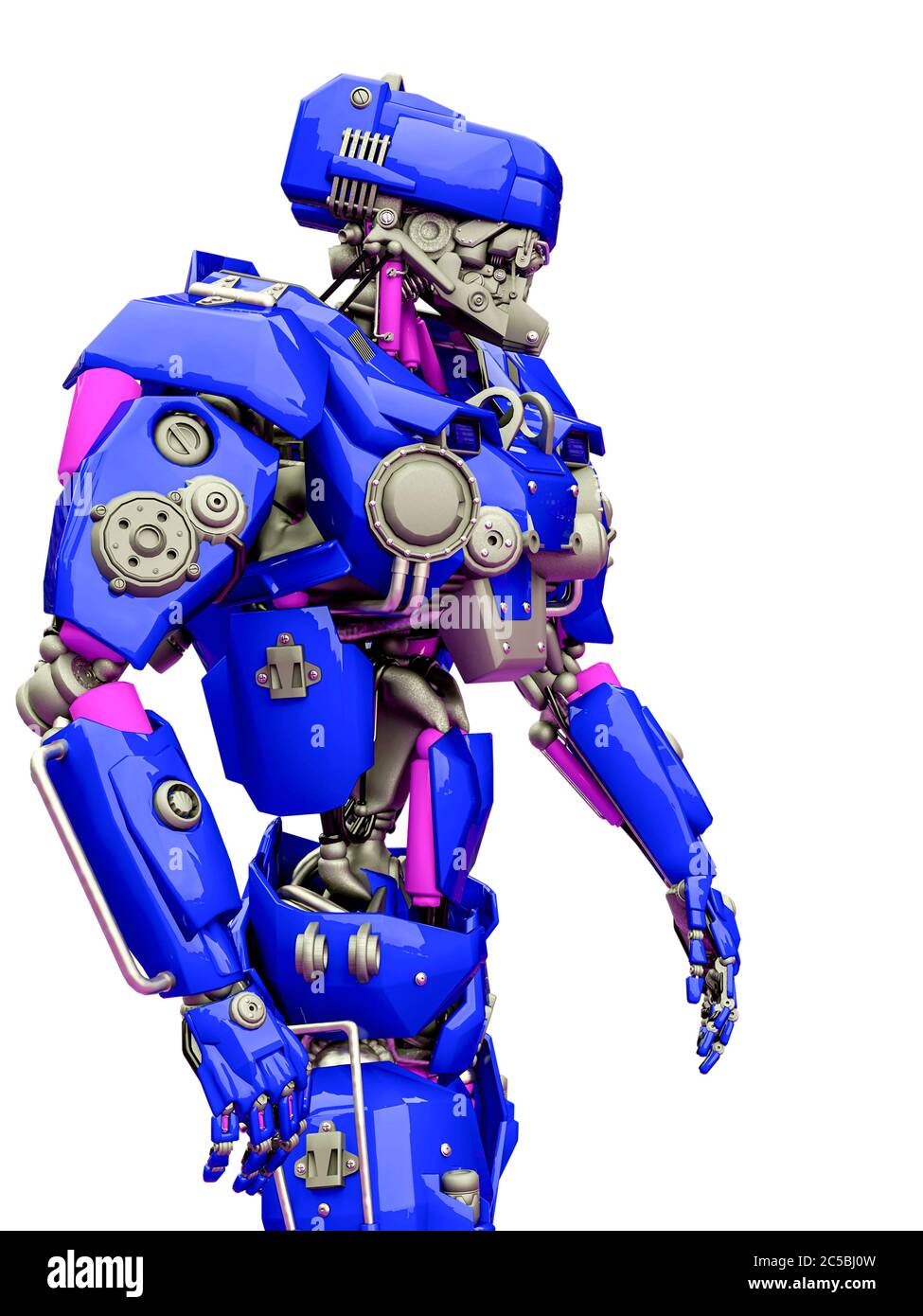 mechanical soldier side view, 3d illustration Stock Photo
