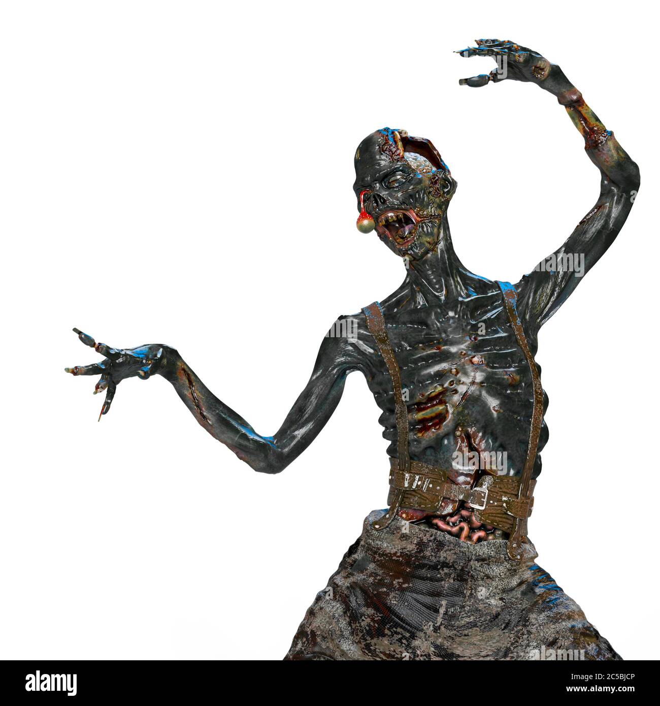 zombie attack on white background close up, 3d illustration Stock 
