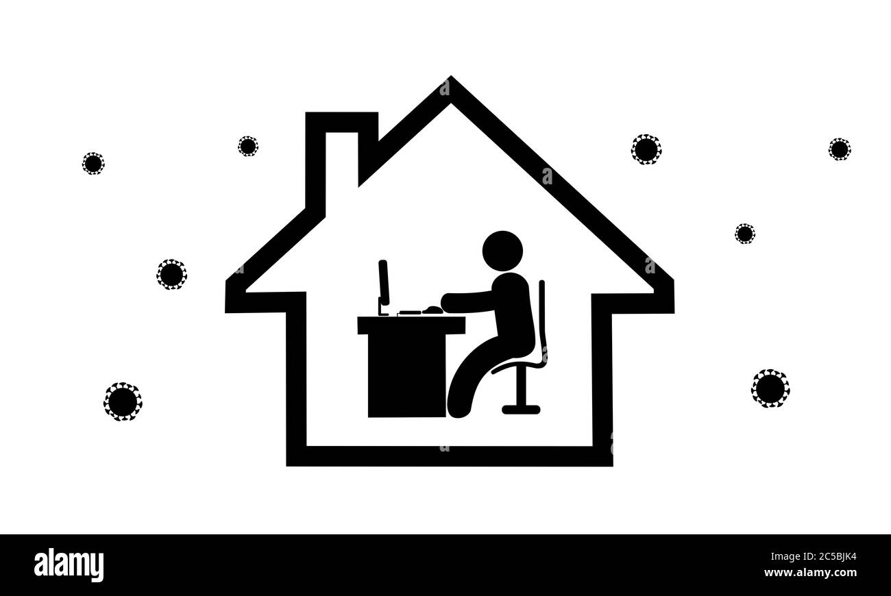 Icon symbol working from home.Avoid the risk of being infected with a corona virus (Covid-19).Does not increase the number of people infected by the s Stock Photo