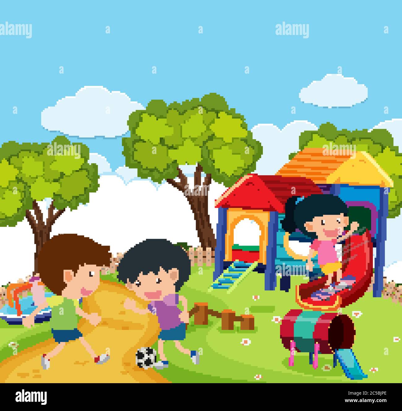 Scene with children playing in the park illustration Stock Vector Image ...