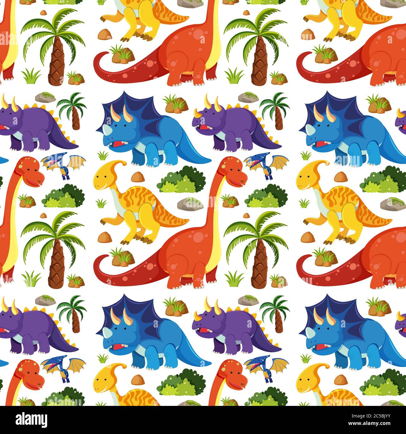 Seamless cute dinosaurs isolated on white background illustration Stock ...
