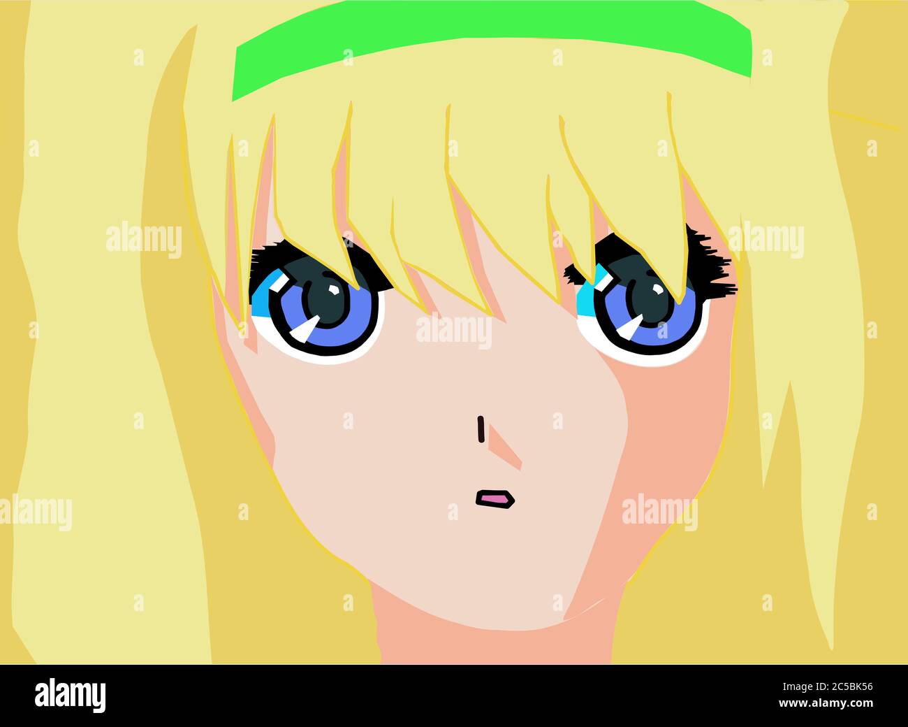 Anime Drawing Of A Blond Girl With Big Blue Eyes Stock Photo Alamy