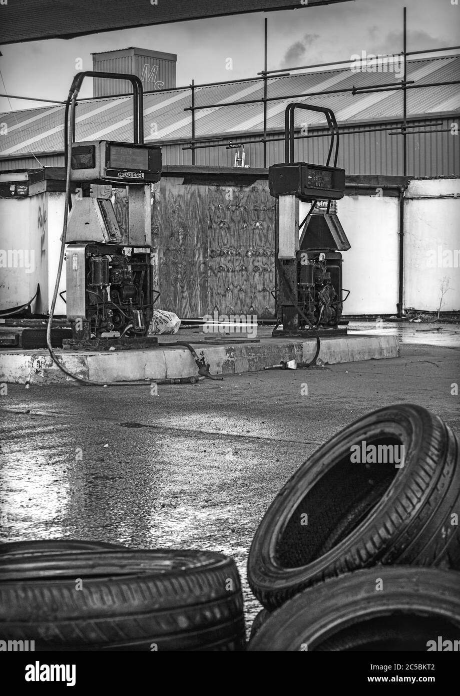 Industrial areas, abandoned, run down, ugly pretty, neglected petrol