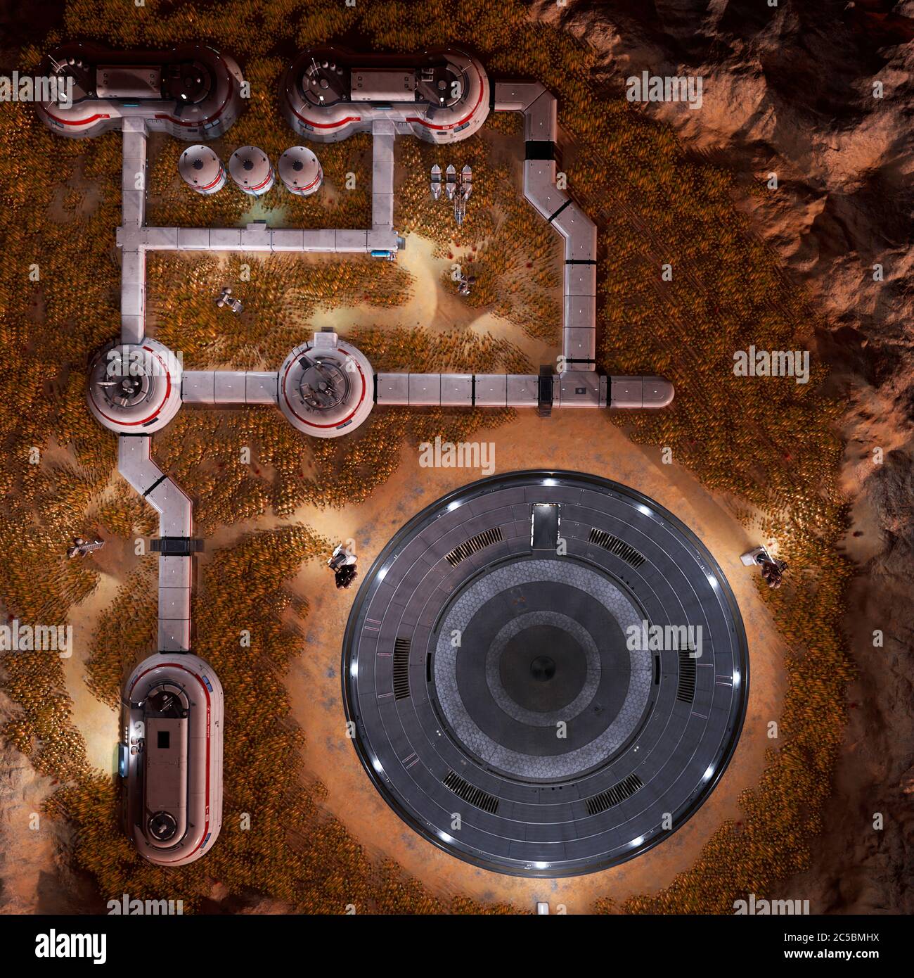 base in another planet drone view, 3d illustration Stock Photo - Alamy