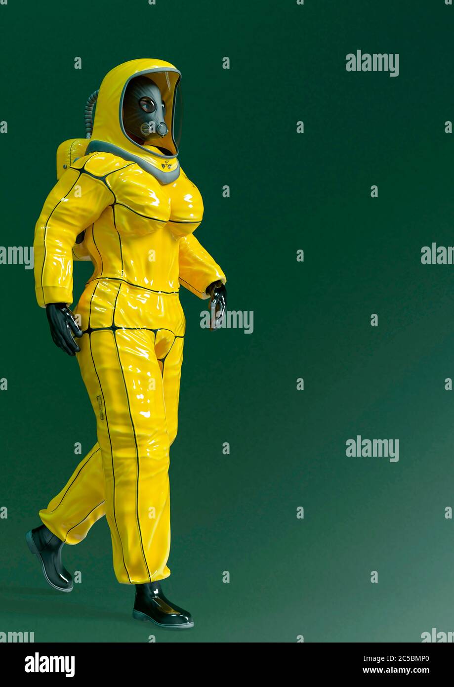 woman wearing a biohazard suit is walking, 3d illustration Stock Photo -  Alamy