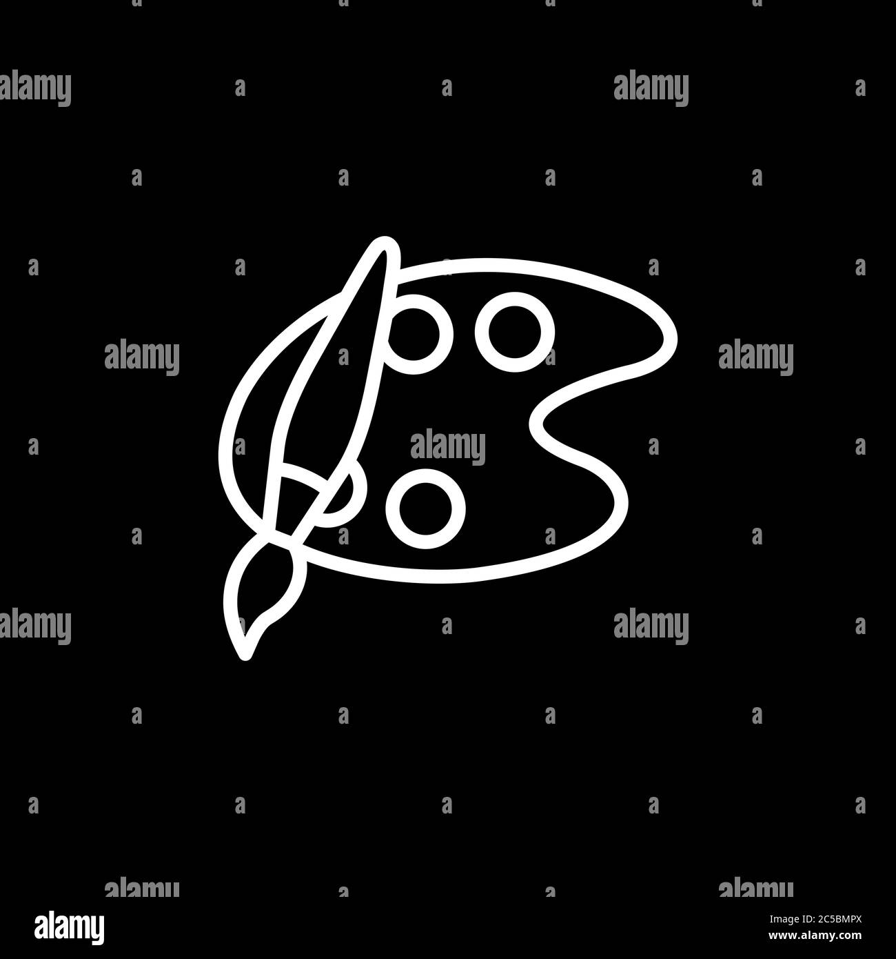 Painting Color Palette Line Icon On Black Background. Black Flat Style