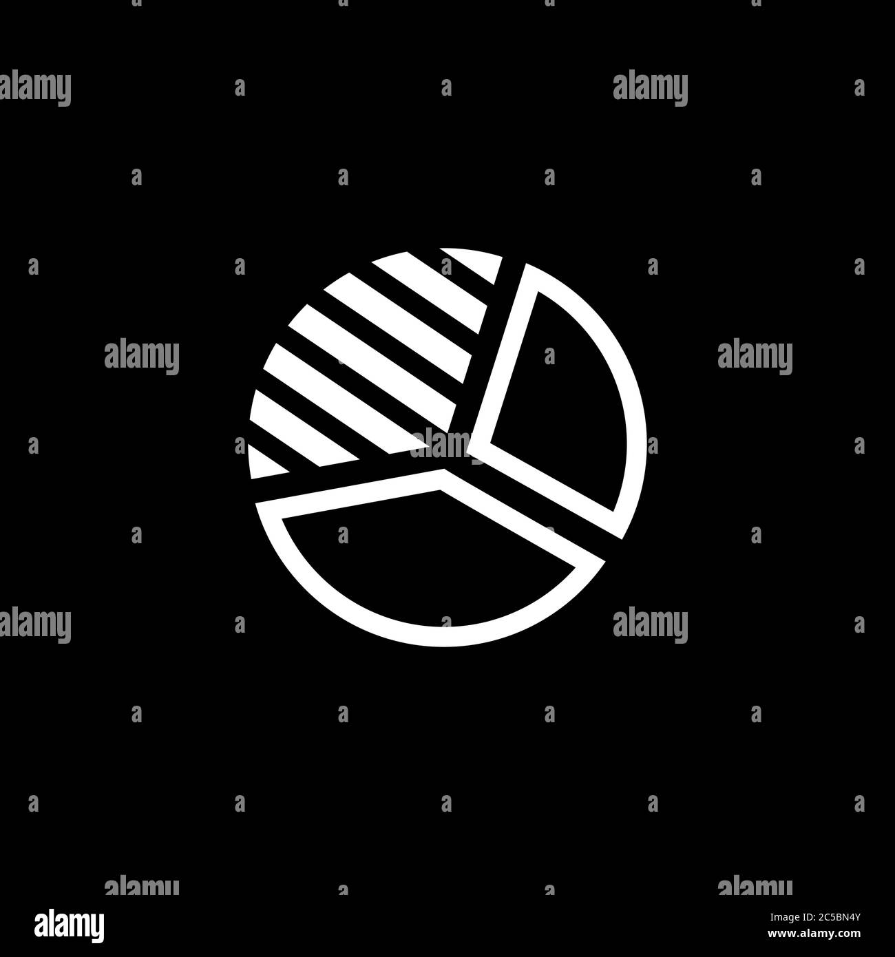 Pie Chart Line Icon On Black Background. Black Flat Style Vector ...