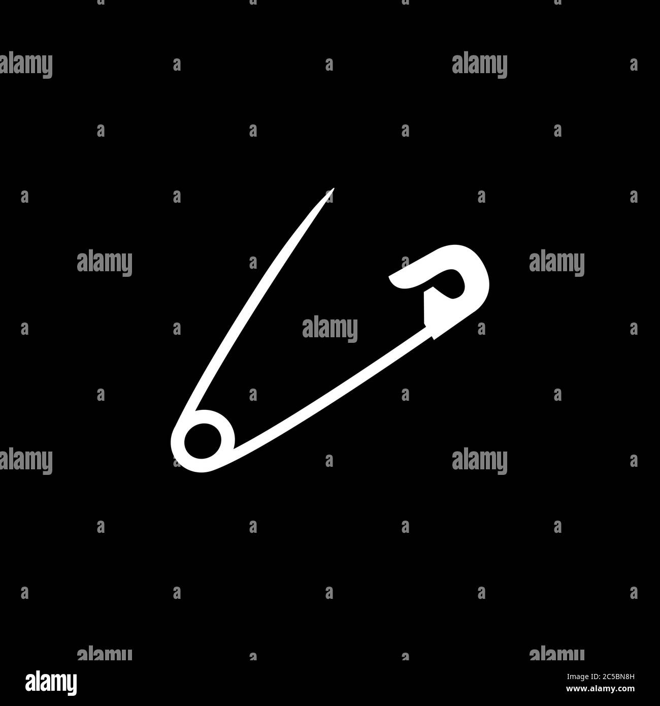 Safety Pin Icon On Black Background. Black Flat Style Vector