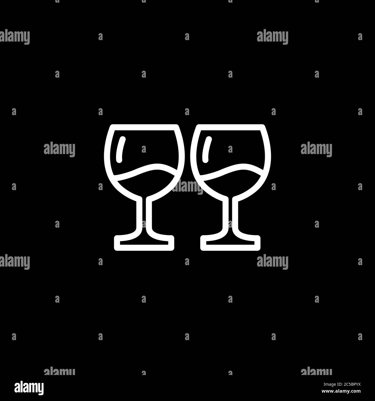 Wine Glasses Line Icon On Black Background. Black Flat Style Vector ...
