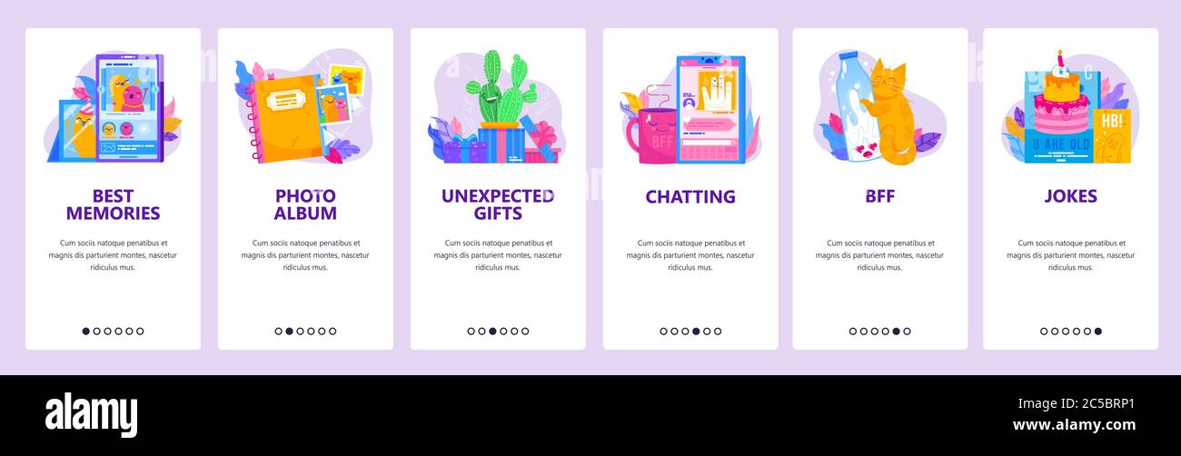 Internet communication website and mobile app onboarding screens vector template Stock Vector