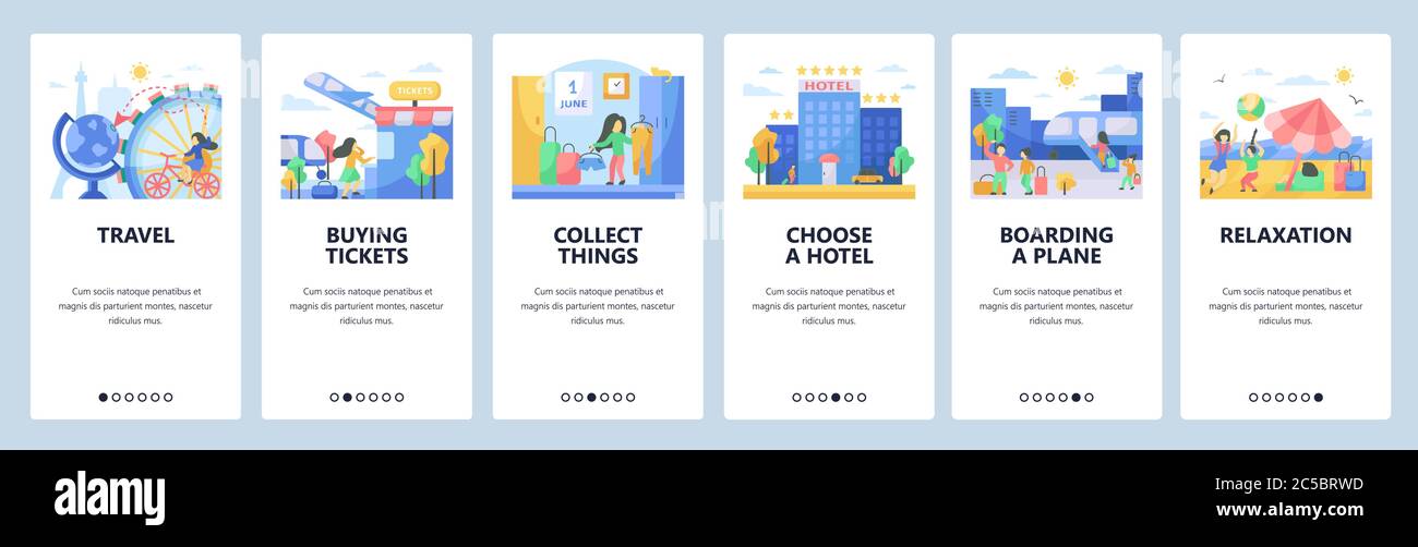 Travel website and mobile app onboarding screens vector template Stock ...