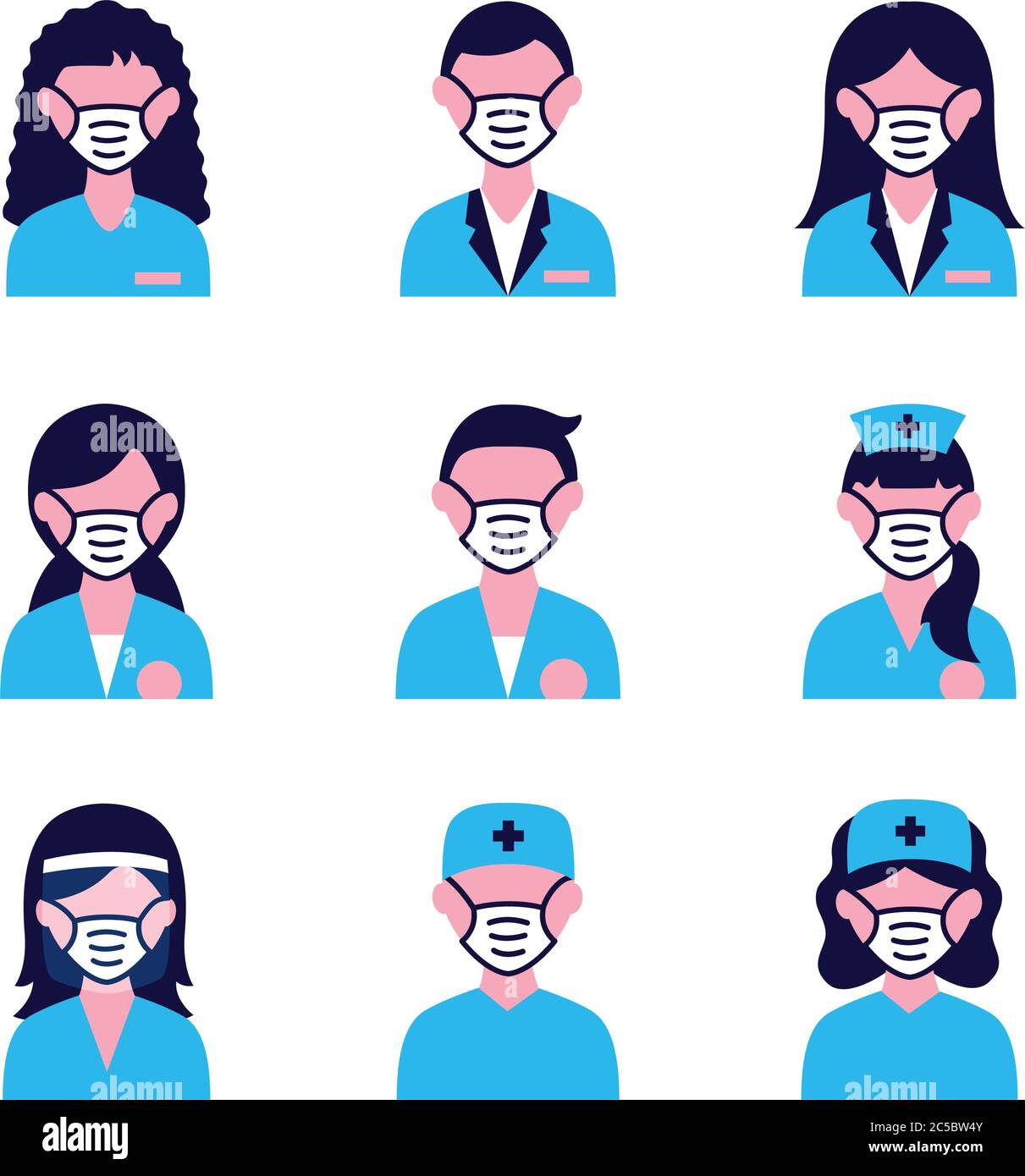 group of people and doctors wearing medical masks Stock Vector Image ...