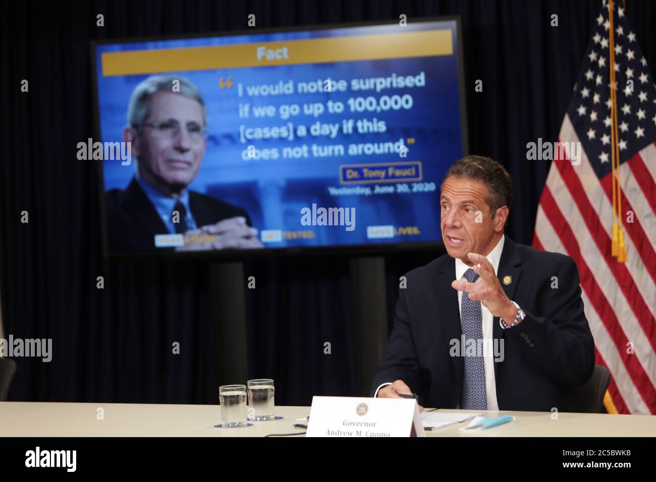 New York, NY, USA. 1st July, 2020. New York Governor Andrew Cuomo holds his daily press conference on COVID-19 update where he announced new restrictions and quarantined new states held at Governor's Office on July 1, 2020 in New York City. Credit: Mpi43/Media Punch/Alamy Live News Stock Photo
