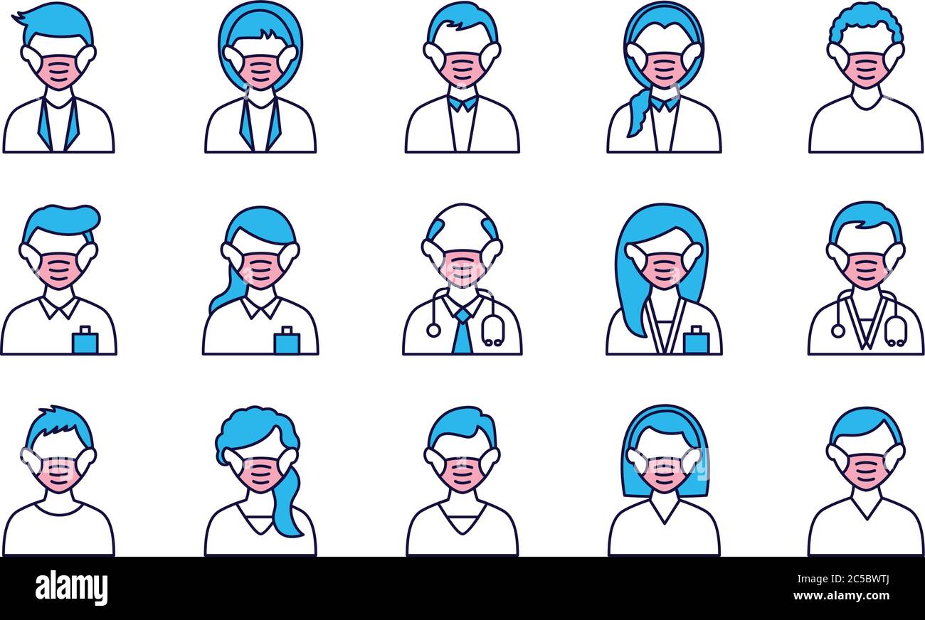 group of people and doctors wearing medical masks Stock Vector Image ...