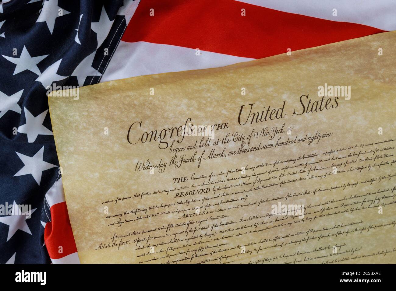 Constitution of the United States of America first of the National Archives in the Constitutional Convention in 1787. Stock Photo