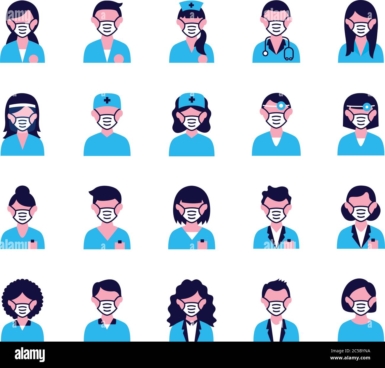 group of people and doctors wearing medical masks Stock Vector Image ...