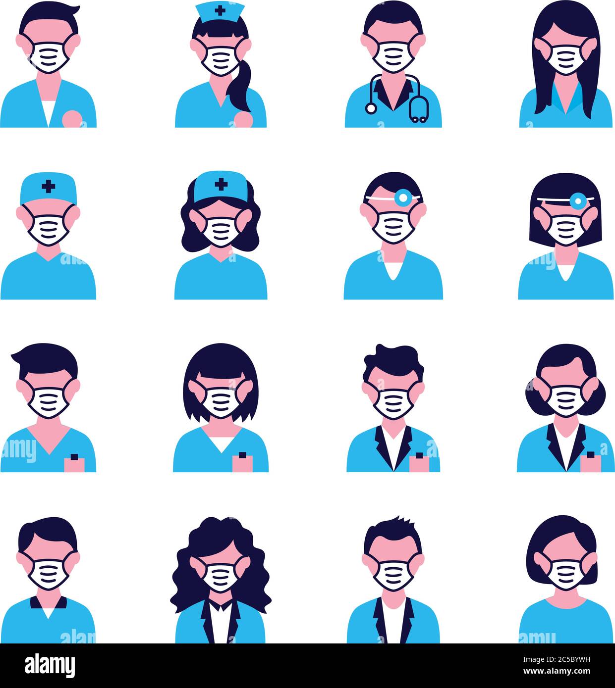 group of people and doctors wearing medical masks Stock Vector Image ...