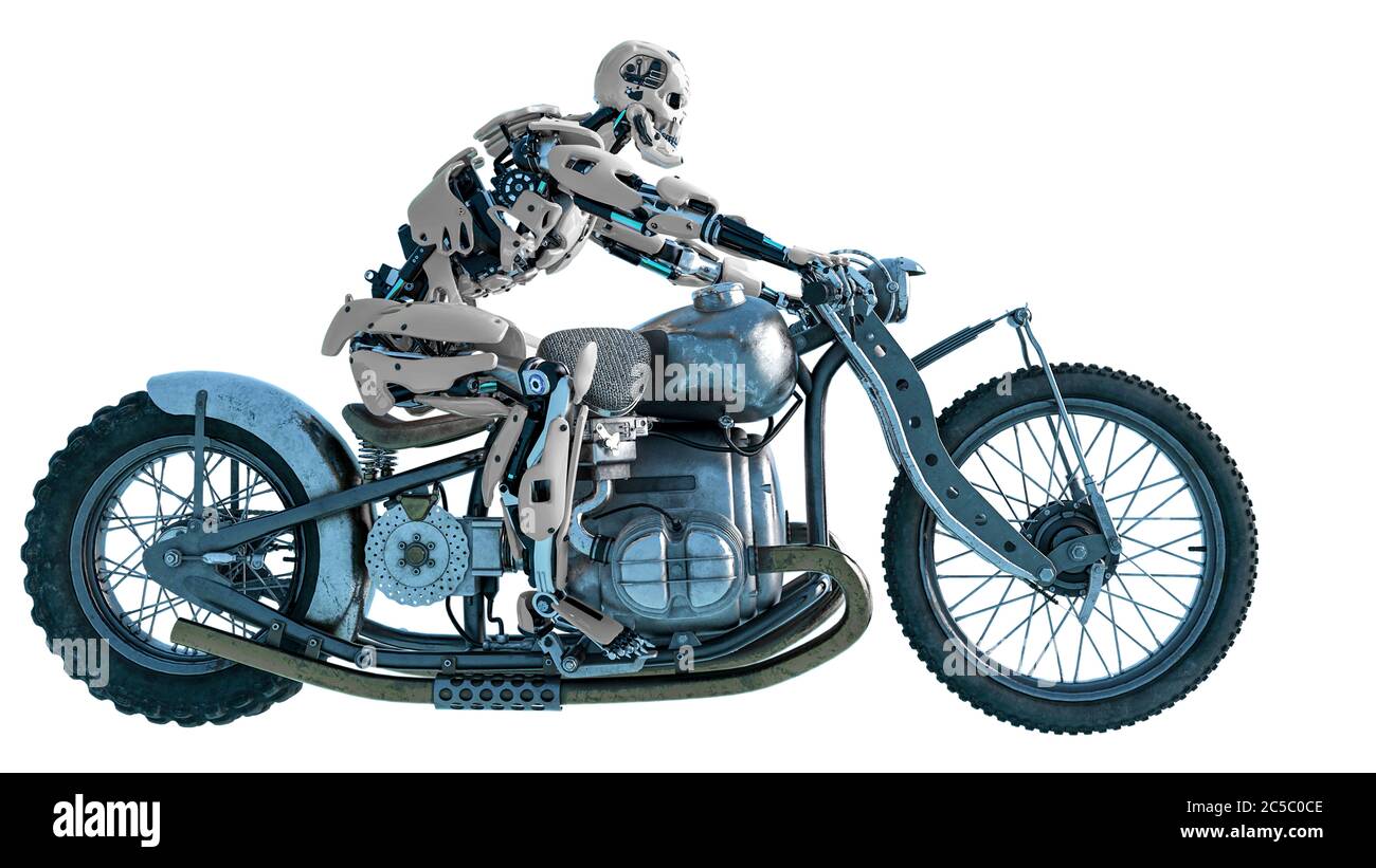 Motorcycle Rider Left android is riding a motorcycle left side view, 3d illustration Stock ...