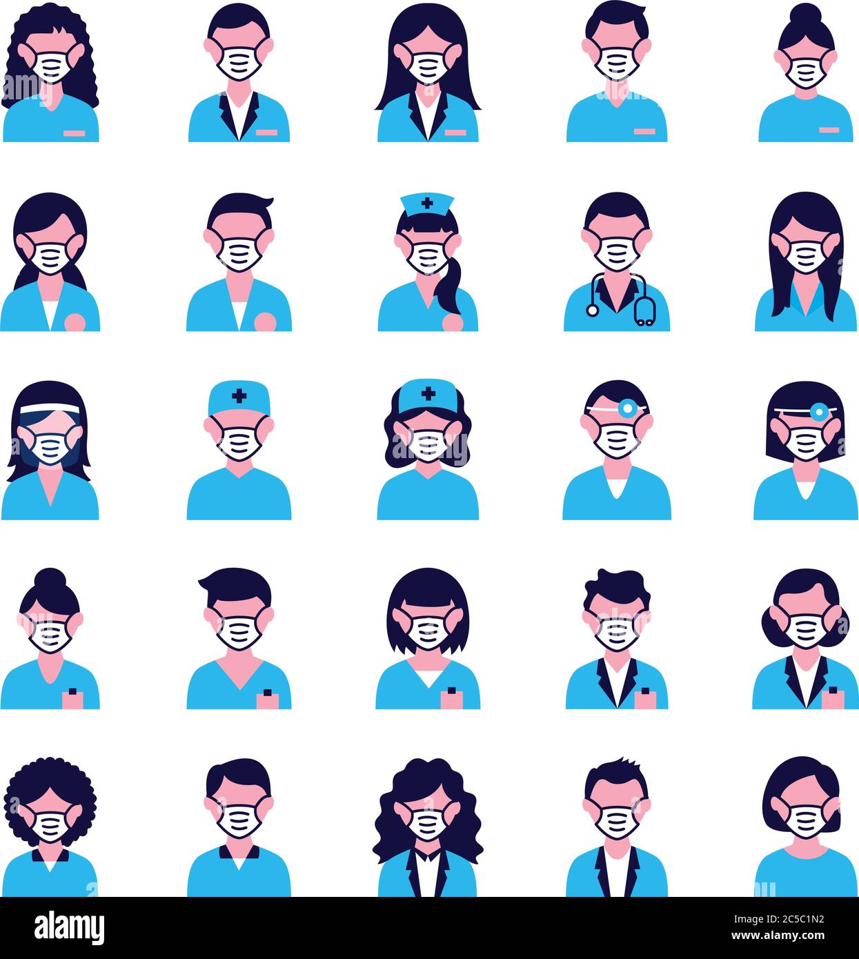 group of people and doctors wearing medical masks Stock Vector Image ...