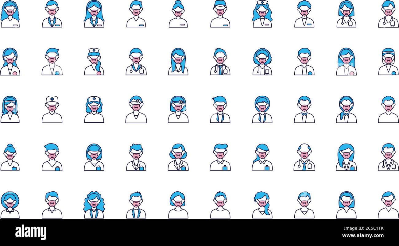 group of people and doctors wearing medical masks Stock Vector Image ...