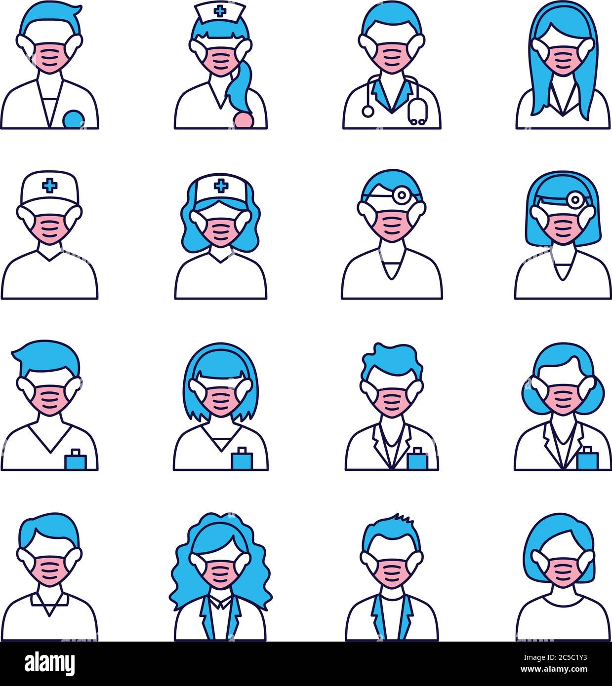 group of people and doctors wearing medical masks Stock Vector Image ...