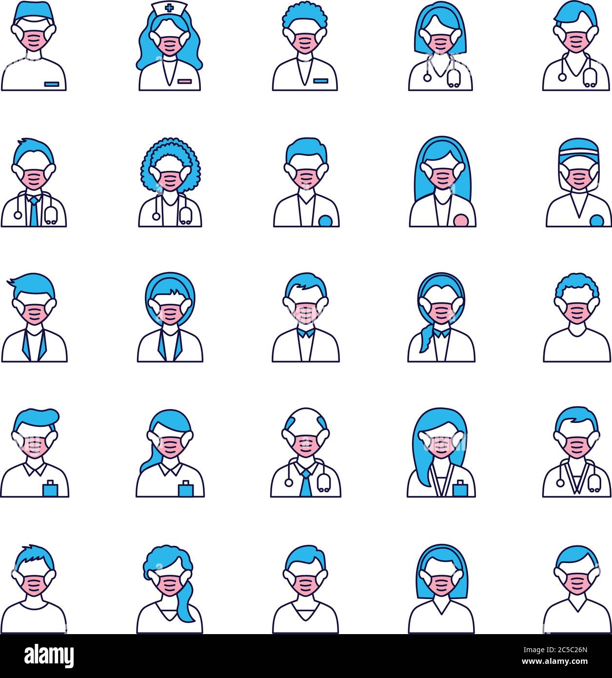 group of people and doctors wearing medical masks Stock Vector Image ...