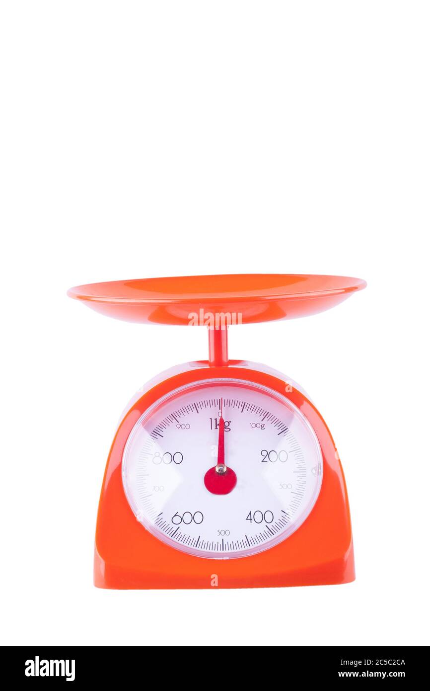 kilograms weight scales  on white background kitchen equipment object isolated Stock Photo