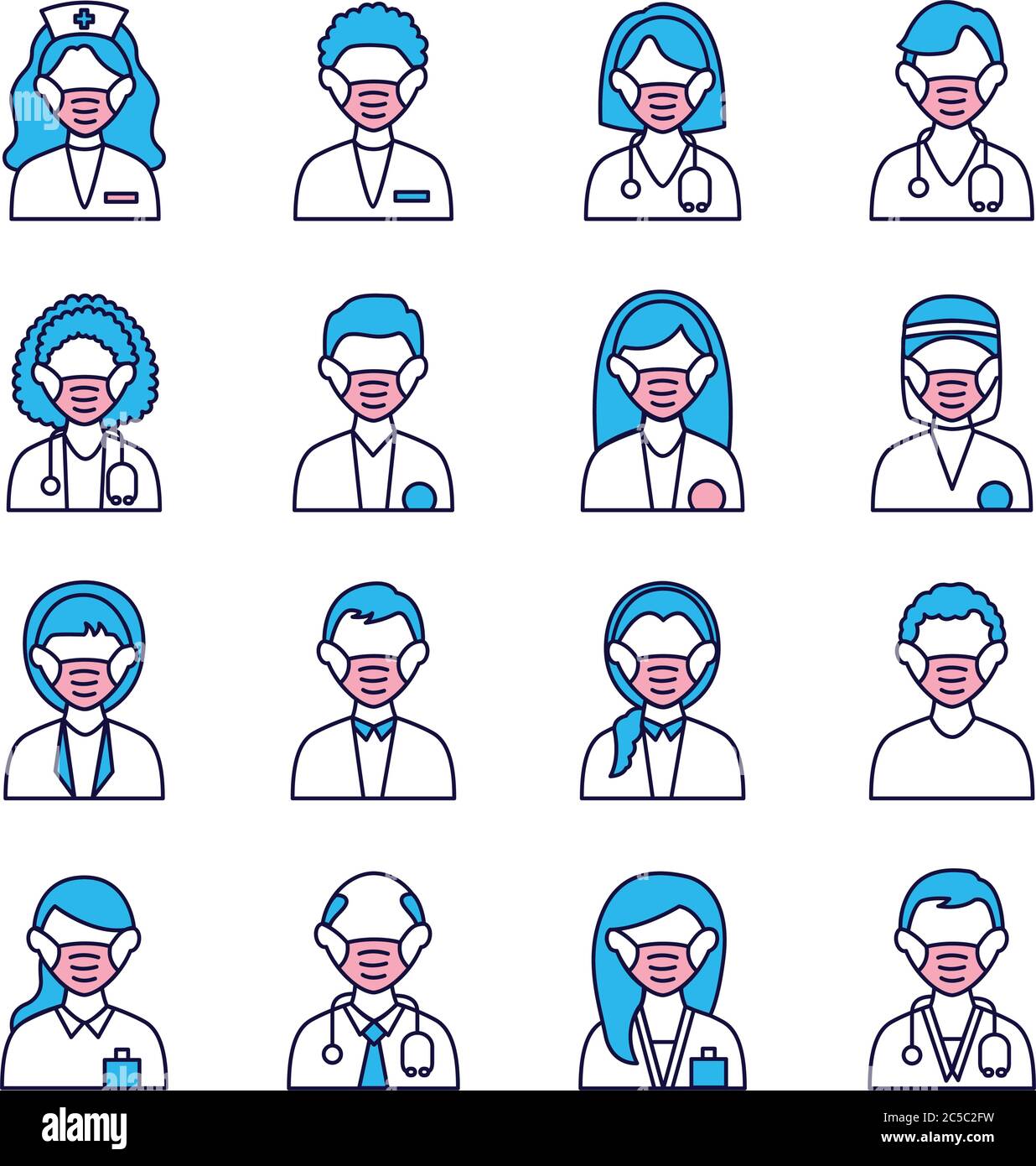 group of people and doctors wearing medical masks Stock Vector Image ...