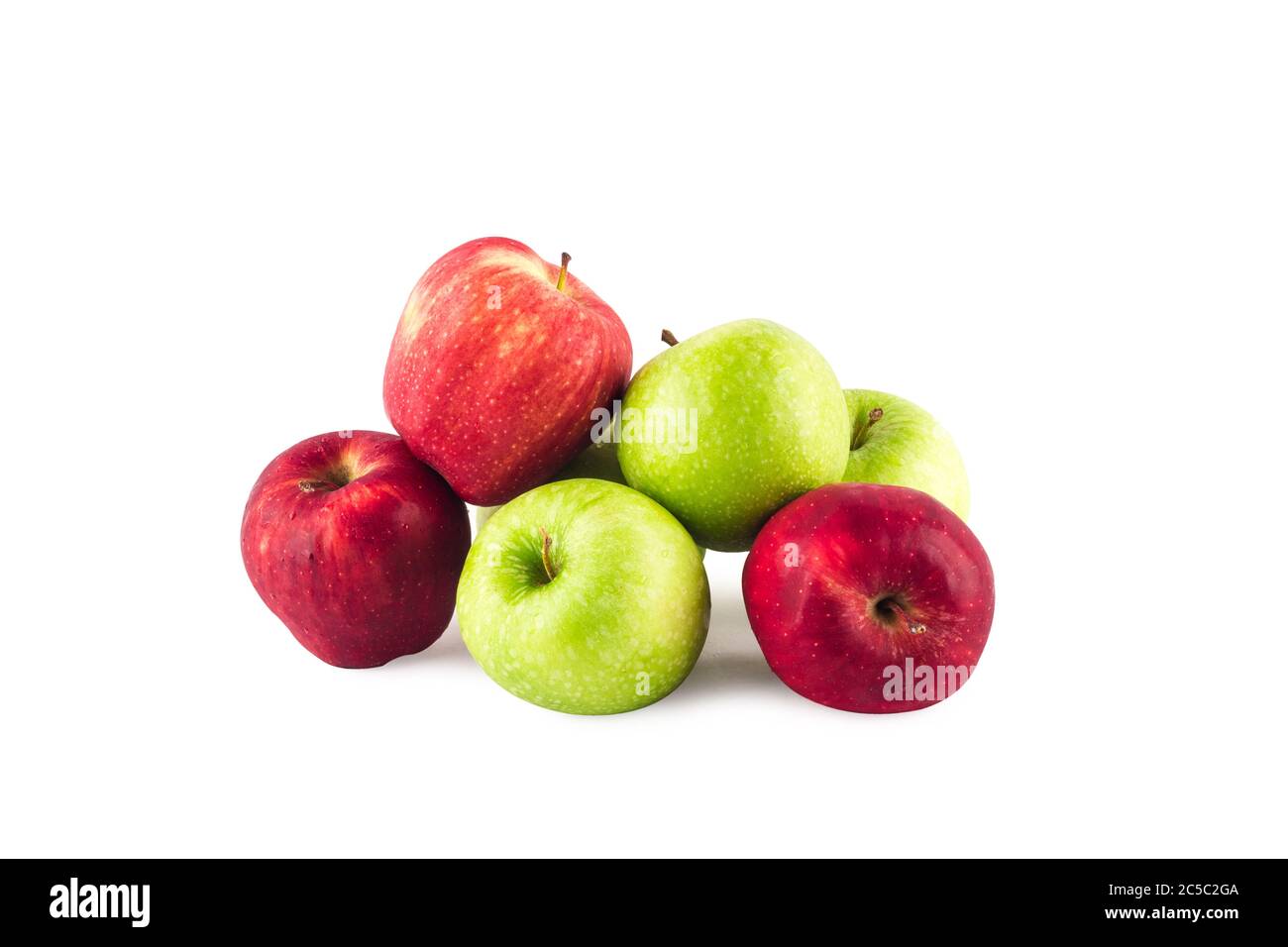 group of fruit between fresh green apple and  ripe red apple on white background fruit agriculture food isolated Stock Photo