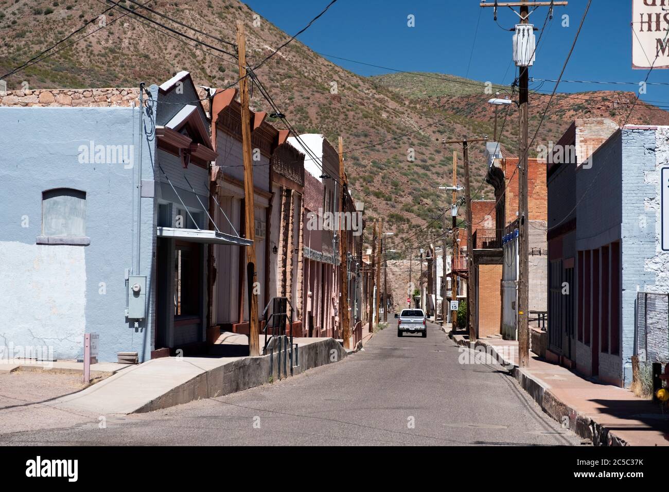 View of old Clifton, Arizona, along historic Chase Creek street, site of the original copper mining town Stock Photo