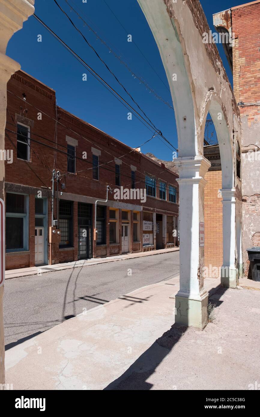 View of old Clifton, Arizona, along historic Chase Creek street, site of the original copper mining town Stock Photo