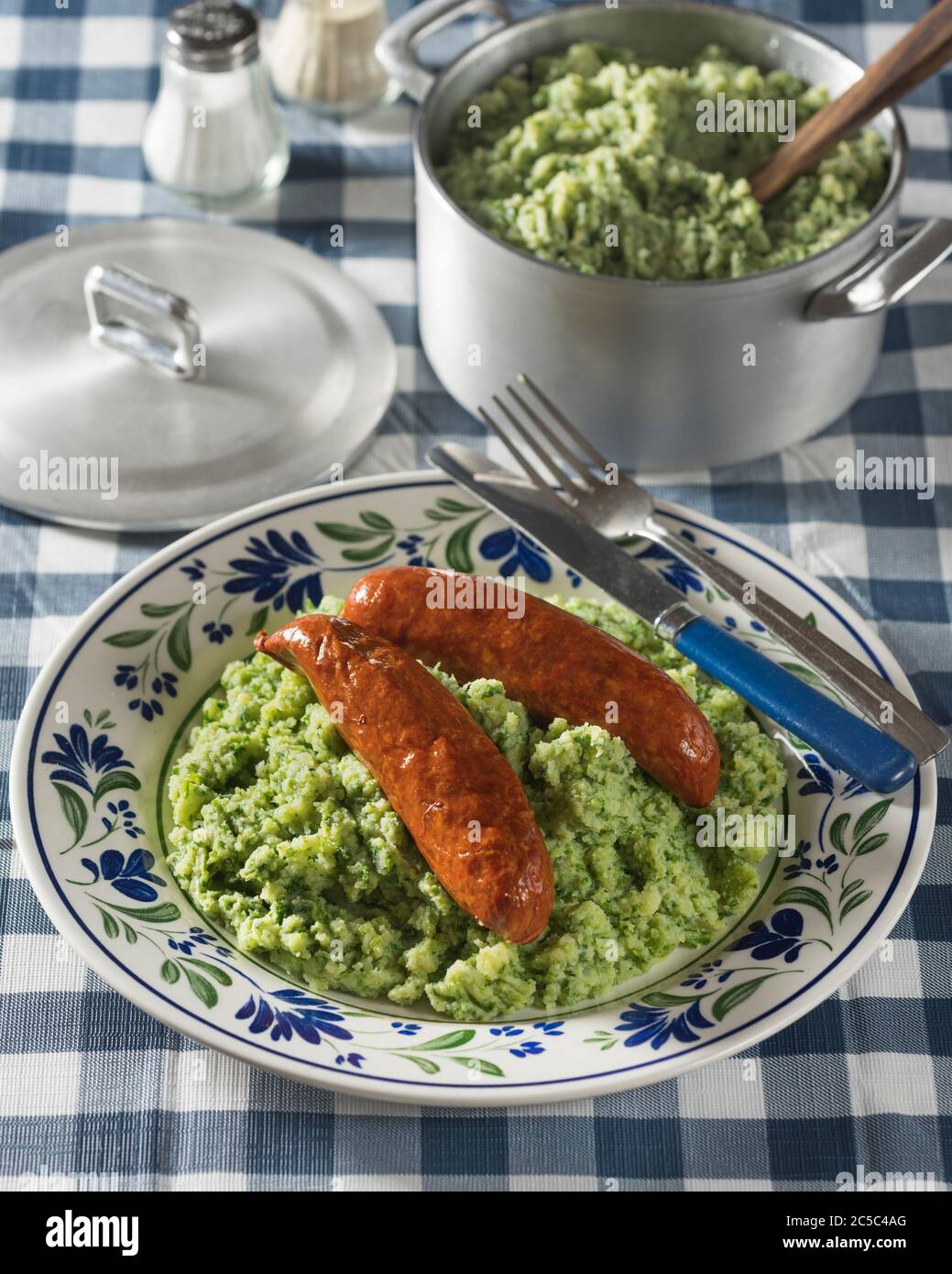 Stamppot. Smoked sausage with kale mashed potato. Netherlands Food
