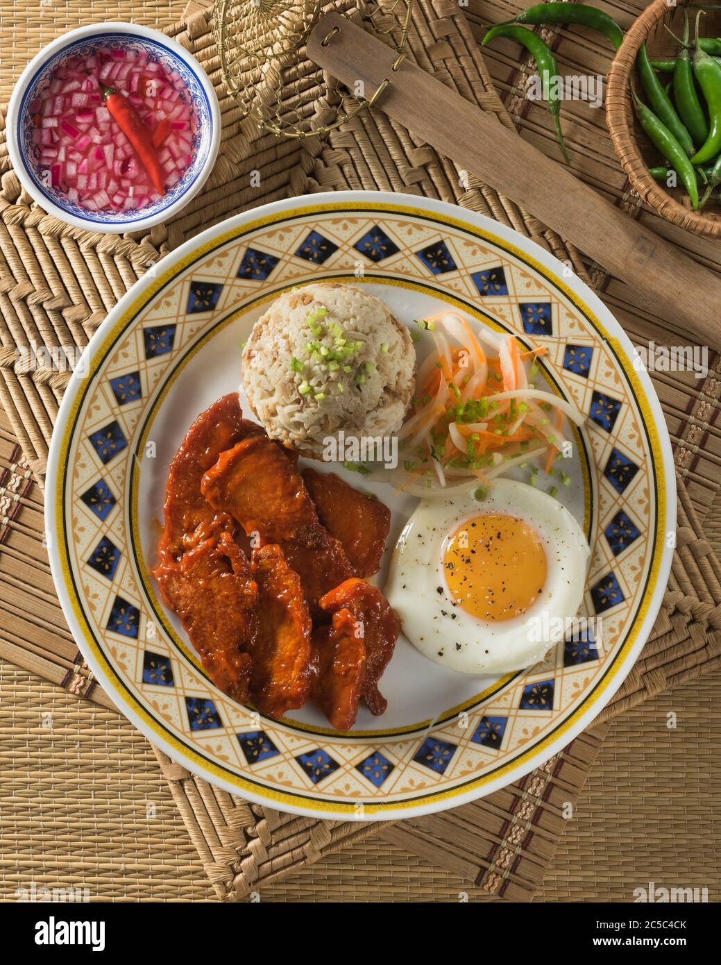 Tosilog. Filipino breakfast dish. Philippines Food Stock Photo