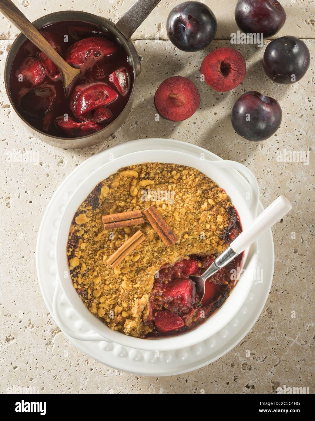 Plum crumble. Traditional British dessert. UK Food Stock Photo Alamy