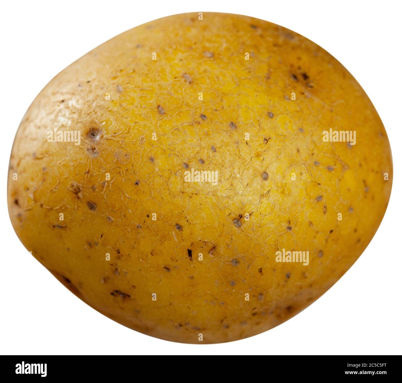 Closeup of one raw yellow potato Healthy organic food. Isolated over white background Stock Photo