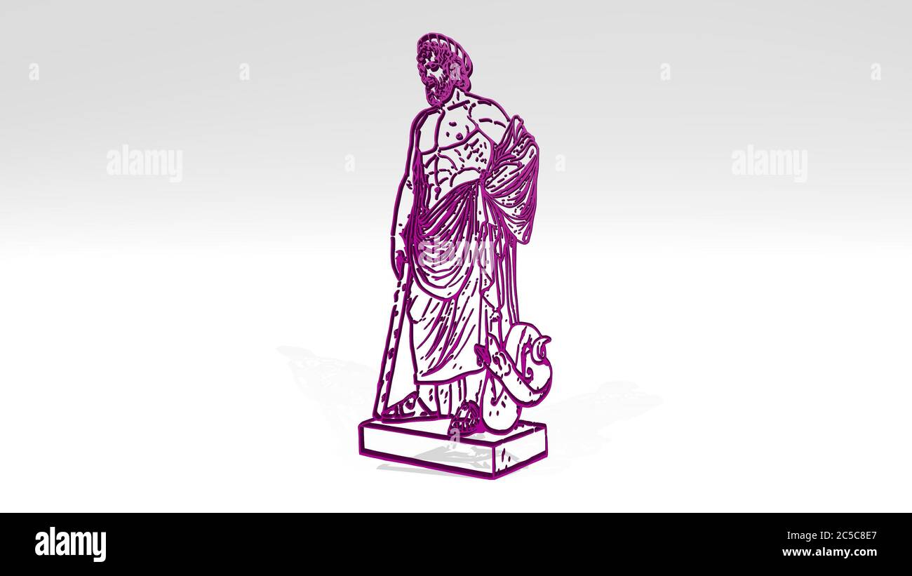 GREEK STATUE stand with shadow. 3D illustration of metallic sculpture