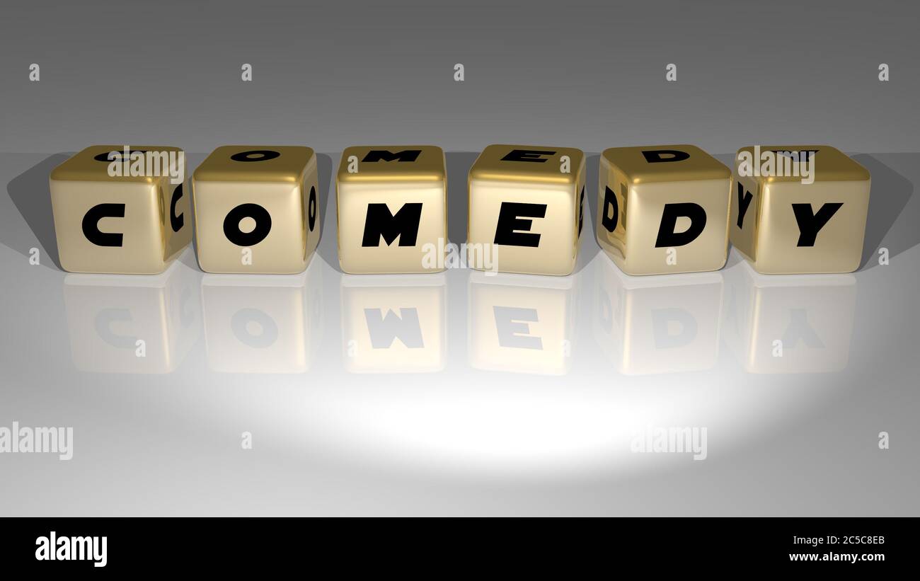 COMEDY made by golden dice letters and color crossing for the related