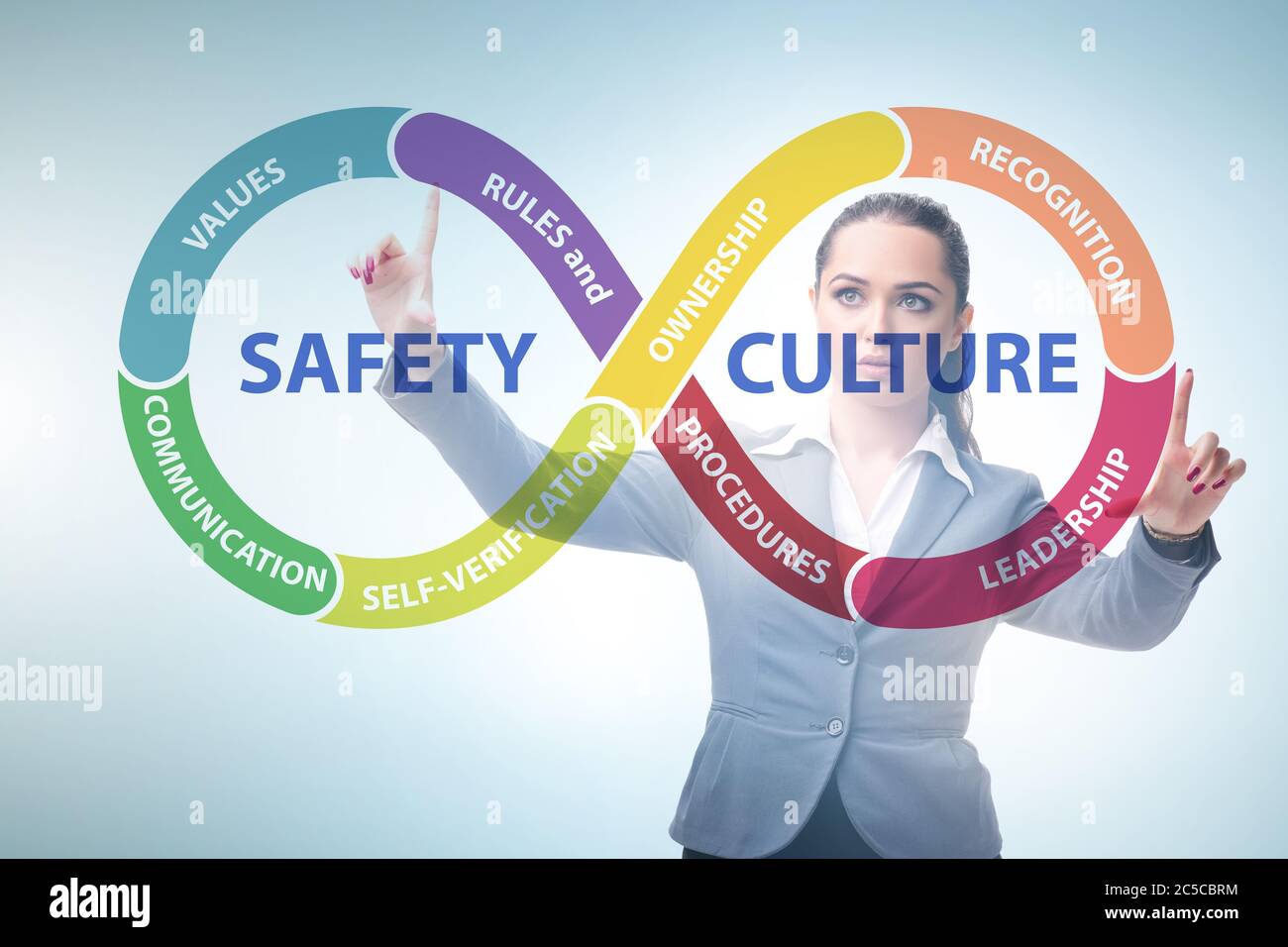 Businesswoman in the safety culture concept Stock Photo Alamy